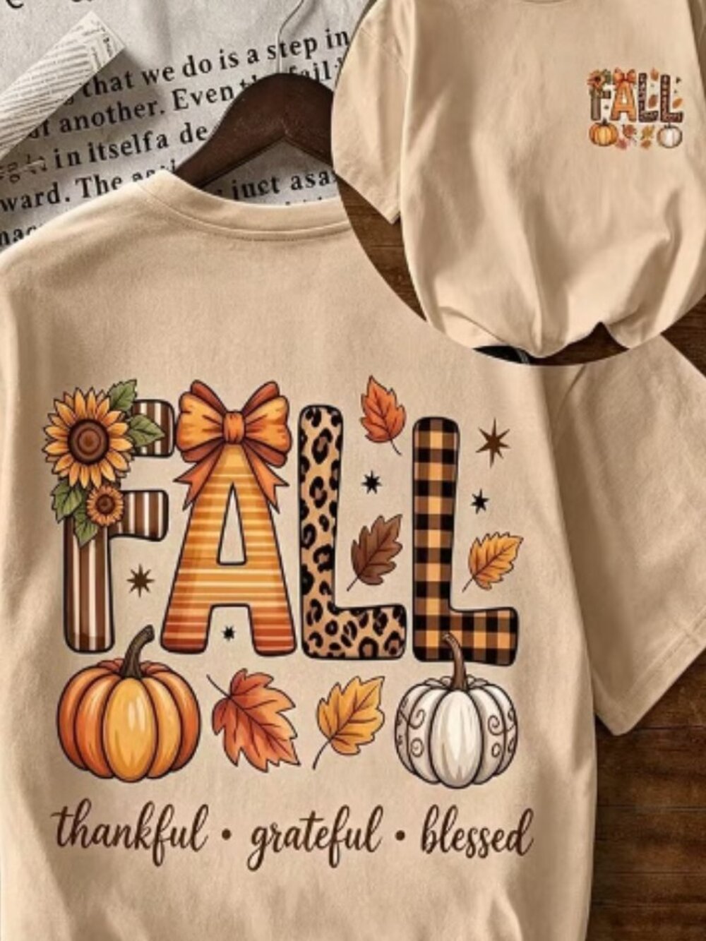 Fall Pumpkin Double Printed Graphic Plus Size Tee~2XL